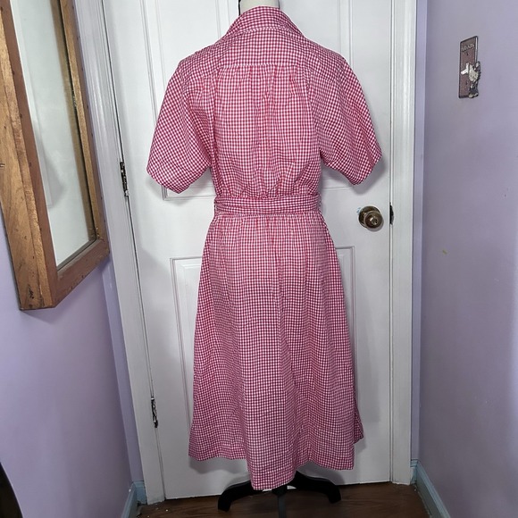 Vintage Red And White Gingham Shirtwaist Dress Women's Small Waist Tie - Picture 2 of 9